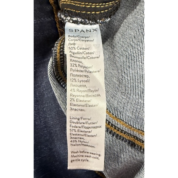 Spanx Jeans Women's Small Crop Flare Pull On High Rise Stretch Denim Blue - Picture 5 of 10